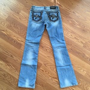 MISS ME SUNNY BOOT Blue JEAN Med Wash Sz 29